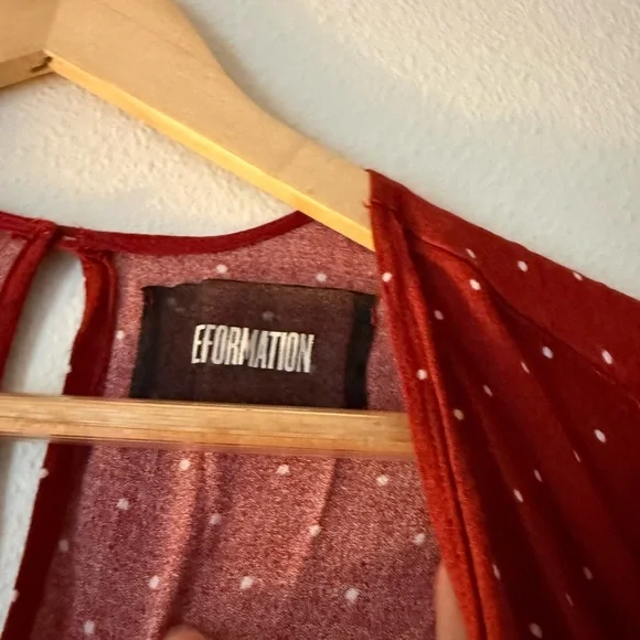 Reformation Rust Red Polka Dot Deep V Long-Sleeve Dress - Picture 8 of 8